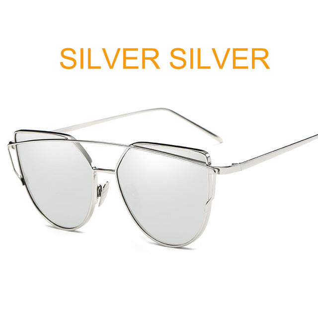 Cat Eye Vintage Brand Designer Rose Gold Mirror Sunglasses For Women Metal Reflective flat lens Sun Glasses Female oculos