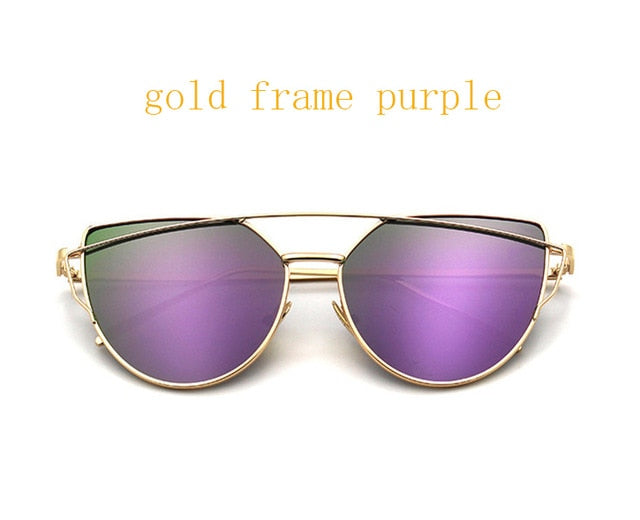 Cat Eye Vintage Brand Designer Rose Gold Mirror Sunglasses For Women Metal Reflective flat lens Sun Glasses Female oculos
